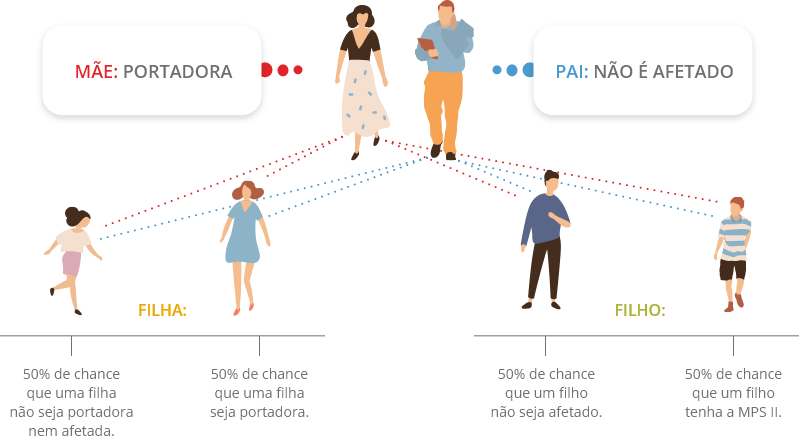 Imagem ilustrando probabilidades de passar o gene portador da síndrome de hunter para os filhos