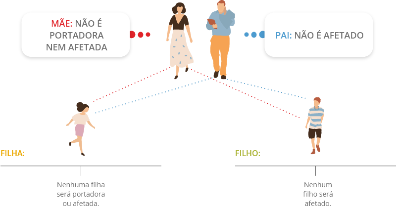 Imagem ilustrando probabilidades de passar o gene portador da síndrome de hunter para os filhos